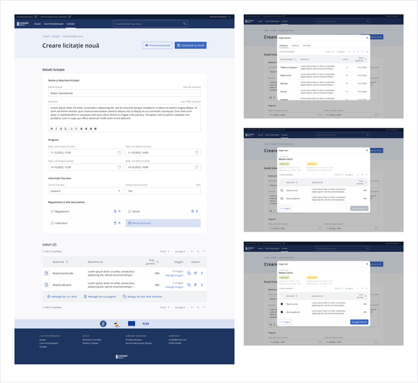 Create
auction screens for admins